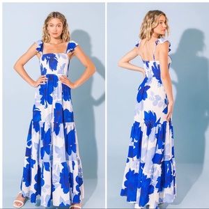 🆕 /CHARLOTTE/ Blue Floral Smocked Bodice Maxi Dress